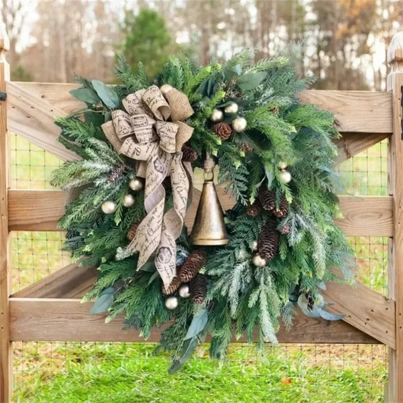 Rustieke Kerstkrans met Dennenappels en Jute Strik
