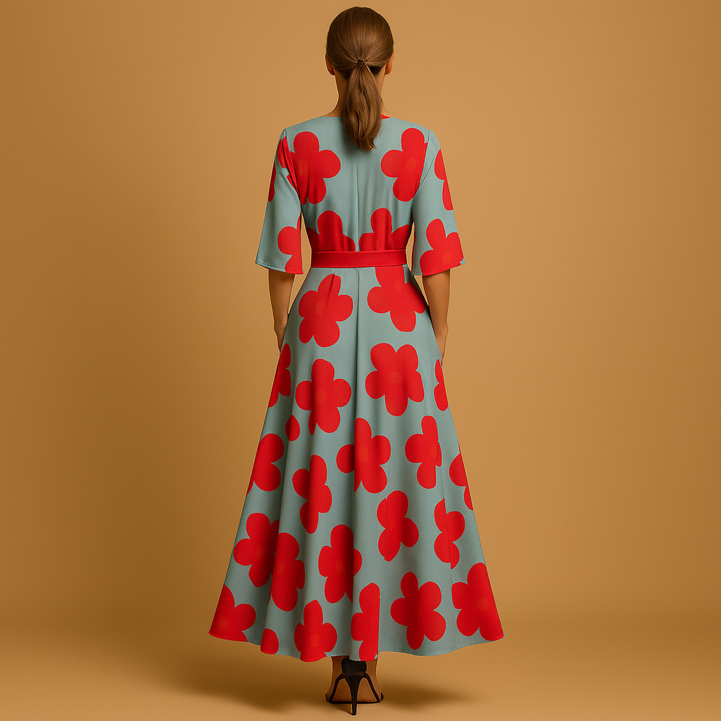 Fleurina Lange Bloemenjurk met V-Hals en Zakken – Zomers en Elegant