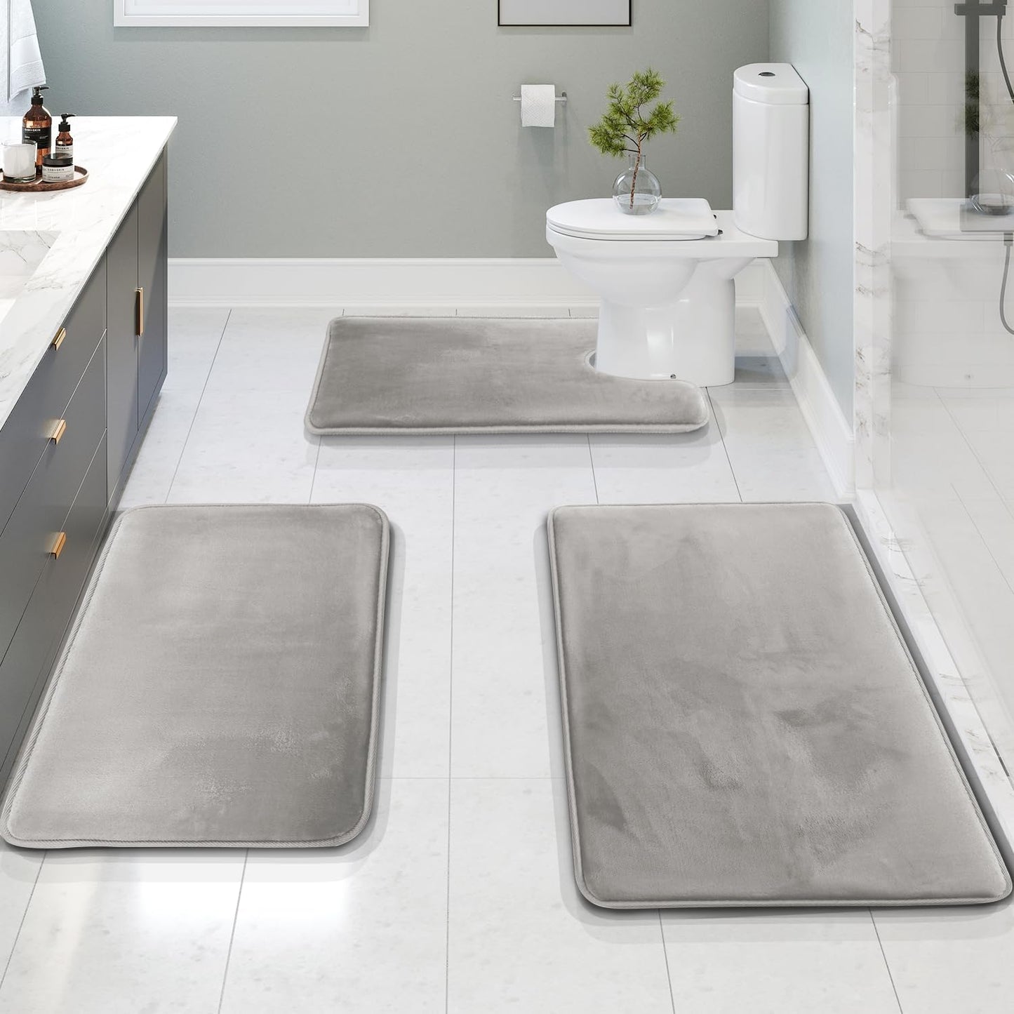 VelvaLuxe 3-delige Memoryfoam Badmatten Set – Antislip, Absorberend en Wasbaar