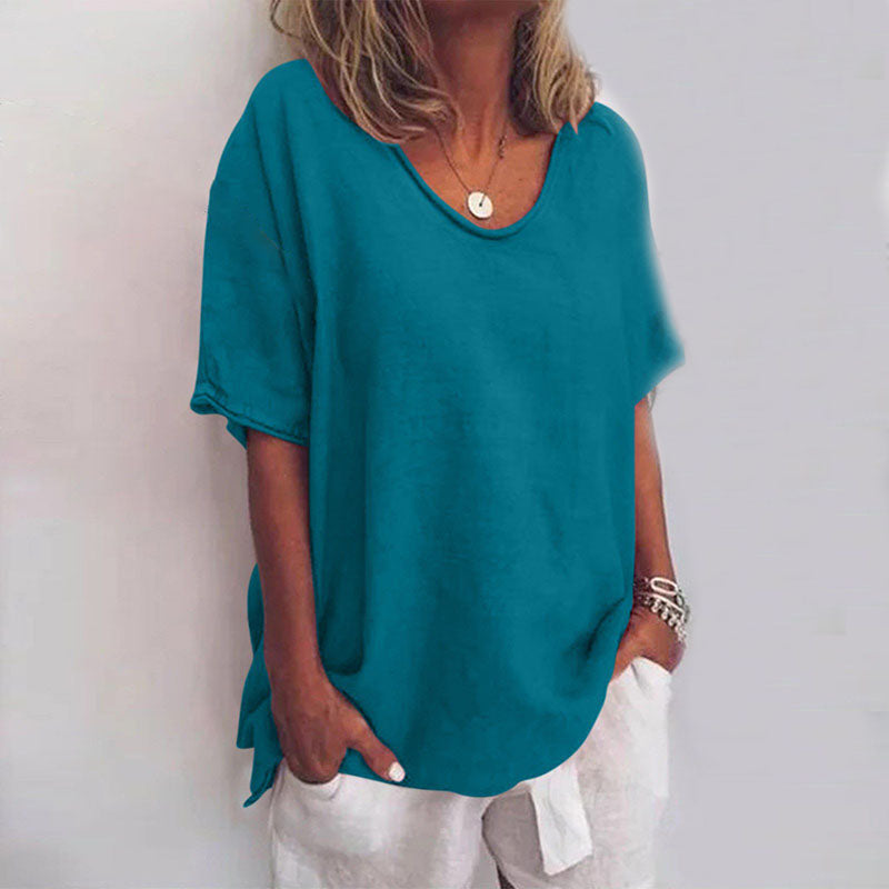 EasyFlow Loose Fit Top met Ronde Hals en Afgeronde Zoom