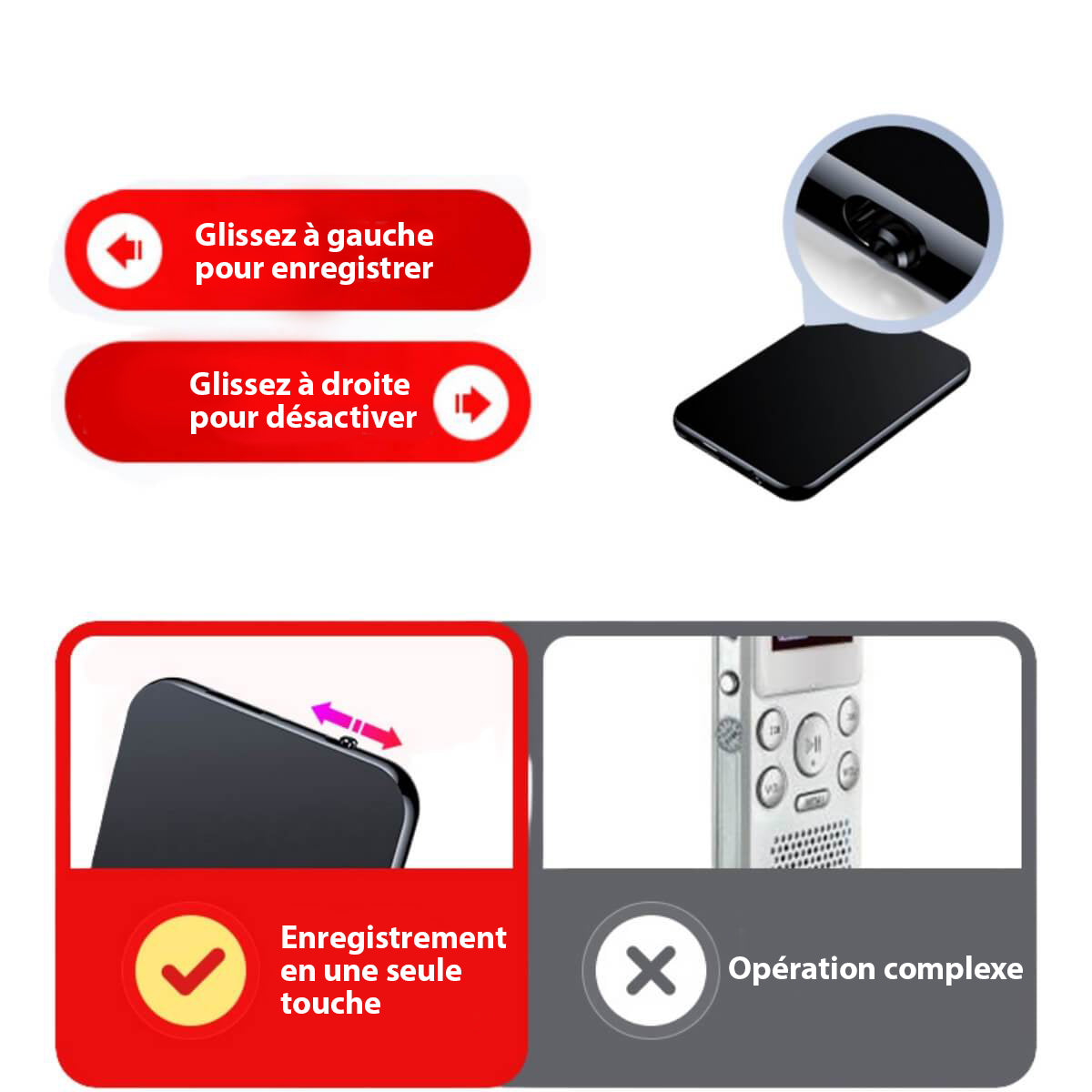 UltraDunne Mini Audio Recorder – Discrete Draagbare Opname met Lange Batterijduur