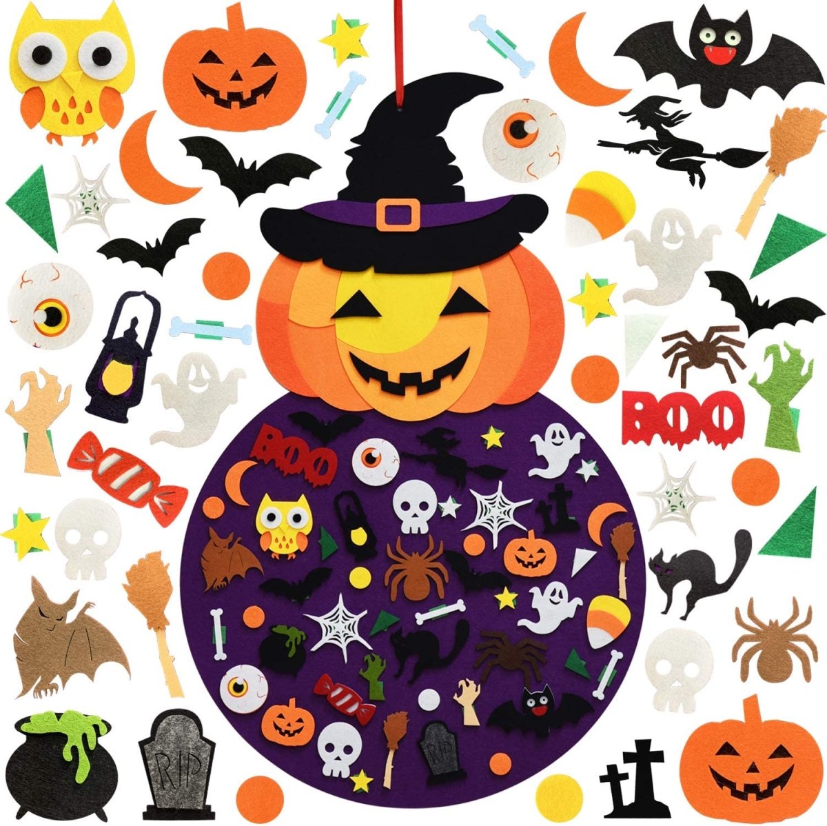 Halloweenheks Viltdecoratie met 50 Vilten Accessoires - Creatief Speelgoed