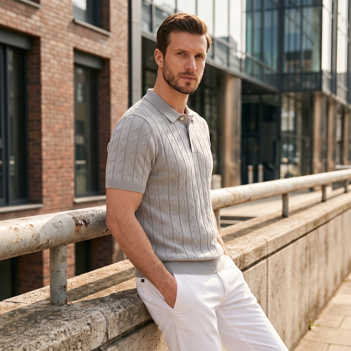 Gestructureerd Poloshirt met Textuurdetail - Heren Zomer
