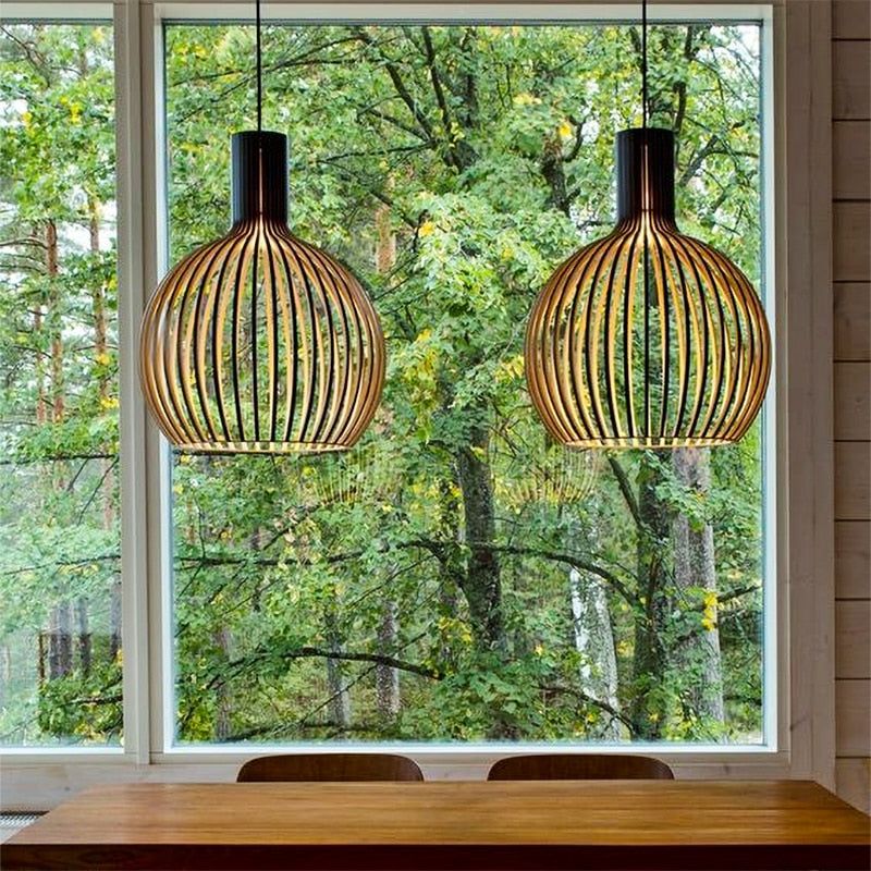 Handgemaakte Houten Hanglamp - Warm en Modern