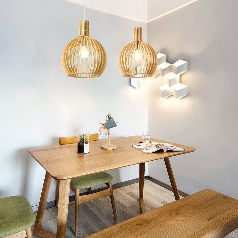 Handgemaakte Houten Hanglamp - Warm en Modern