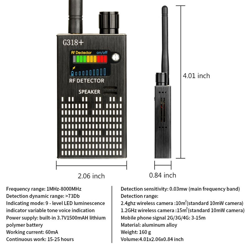 PrivacyGuard Detecto – RF Signaal- en Cameradetector met Laserfunctie en Alarm