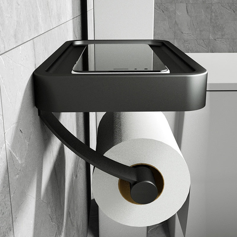 Wandtoiletrolhouder met Plank – Roestvrijstaal & Boorvrije Installatie