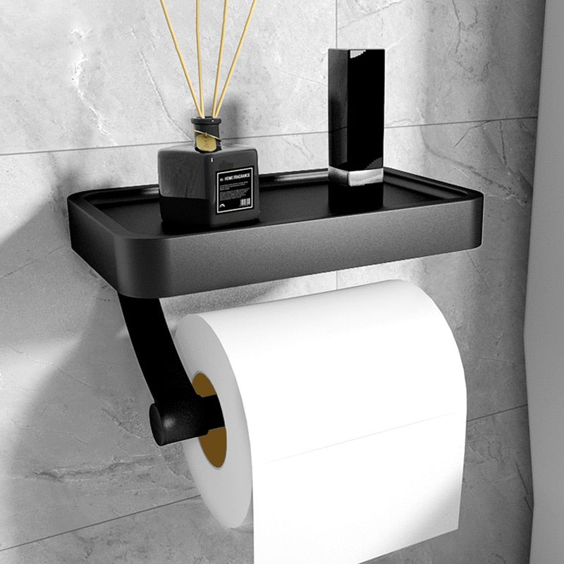 Wandtoiletrolhouder met Plank – Roestvrijstaal & Boorvrije Installatie