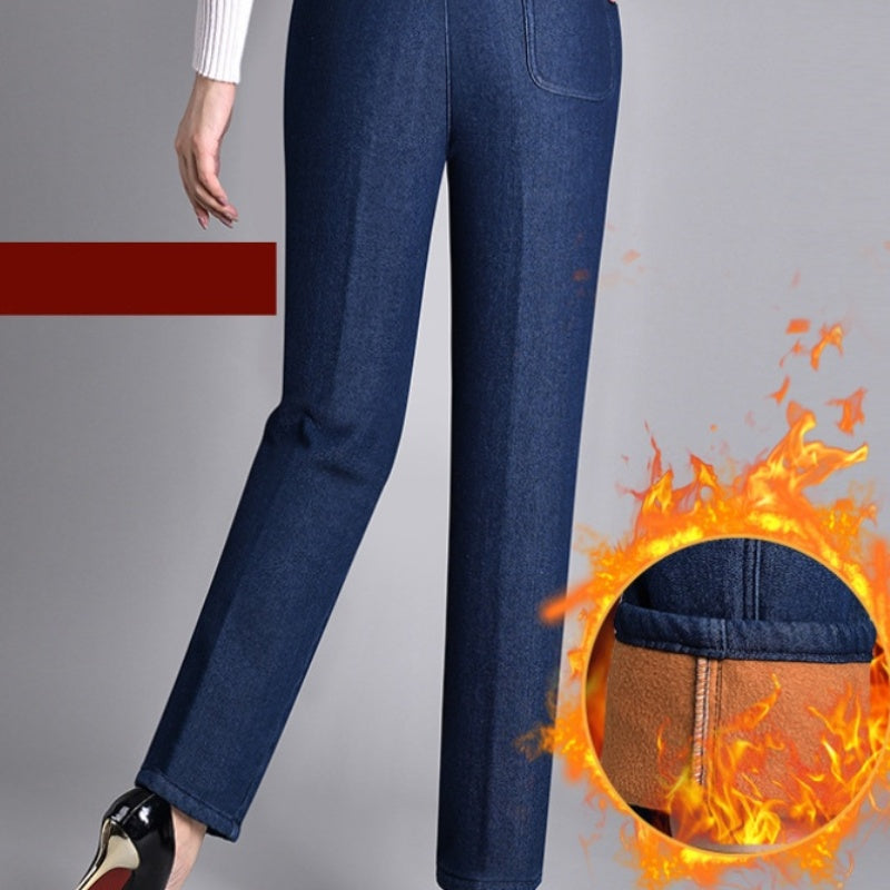 FlexiDenim Damesjeans – Elastische Taille met Zijzakken en Rechte Pasvorm