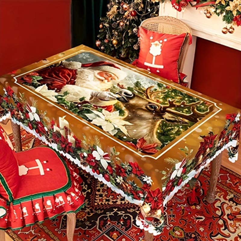 Kerst Tafelloper met Rendieren en Sneeuwpoppen – Duurzaam Polyester Tafelkleden Model PineGlow