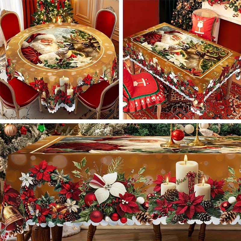 Kerst Tafelloper met Rendieren en Sneeuwpoppen – Duurzaam Polyester Tafelkleden Model PineGlow