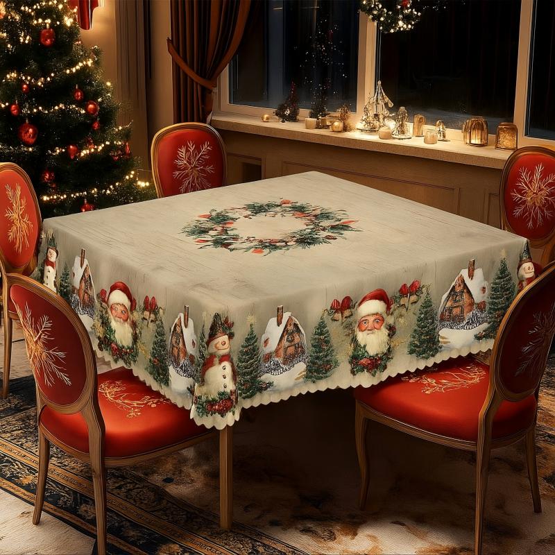 Kerst Tafelloper met Rendieren en Sneeuwpoppen – Duurzaam Polyester Tafelkleden Model PineGlow