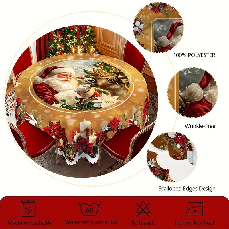 Kerst Tafelloper met Rendieren en Sneeuwpoppen – Duurzaam Polyester Tafelkleden Model PineGlow