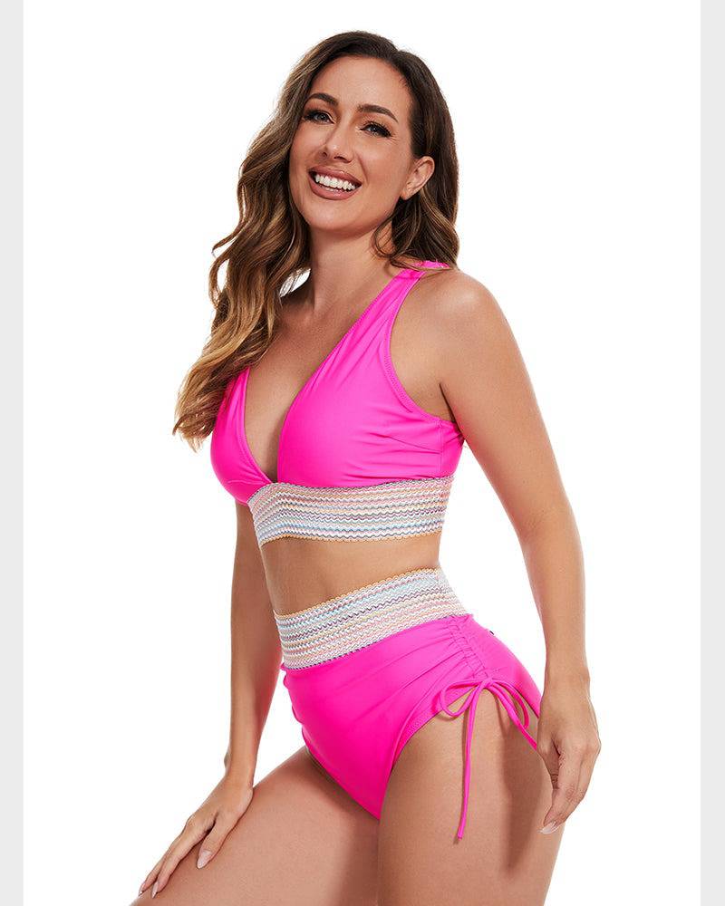 Bikini Set met Buikcontrole – Stijlvolle Kleurenblok Damesbadmode | Perfecte Pasvorm & Comfort voor Strand & Zwembad