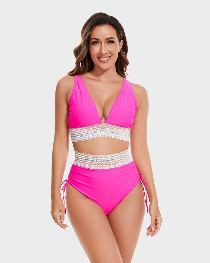Bikini Set met Buikcontrole – Stijlvolle Kleurenblok Damesbadmode | Perfecte Pasvorm & Comfort voor Strand & Zwembad