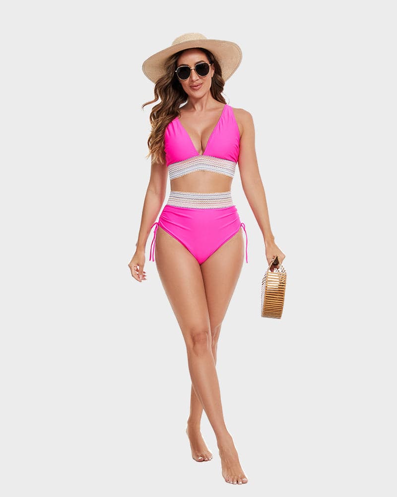 Bikini Set met Buikcontrole – Stijlvolle Kleurenblok Damesbadmode | Perfecte Pasvorm & Comfort voor Strand & Zwembad