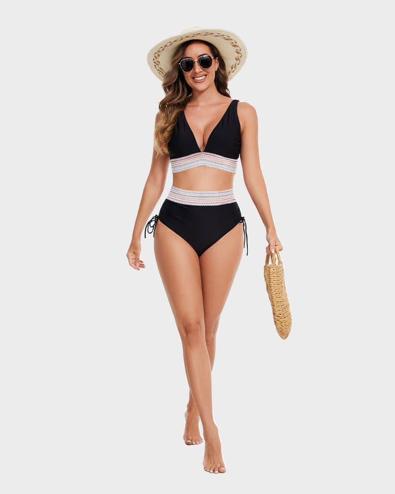 Bikini Set met Buikcontrole – Stijlvolle Kleurenblok Damesbadmode | Perfecte Pasvorm & Comfort voor Strand & Zwembad