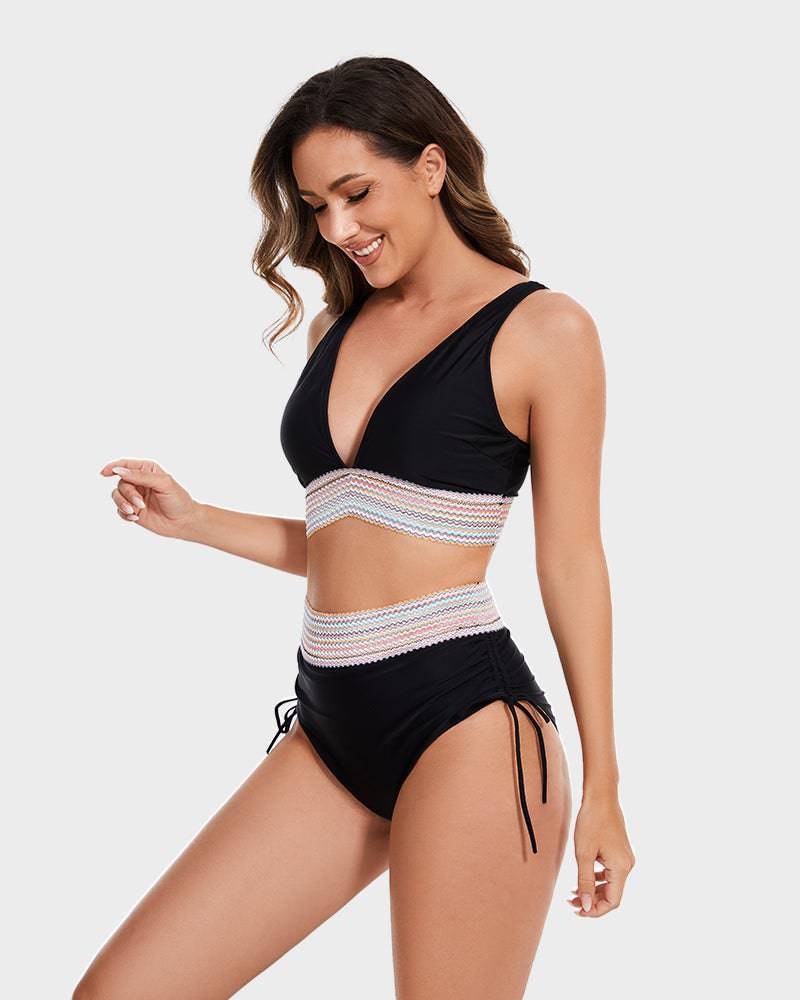 Bikini Set met Buikcontrole – Stijlvolle Kleurenblok Damesbadmode | Perfecte Pasvorm & Comfort voor Strand & Zwembad