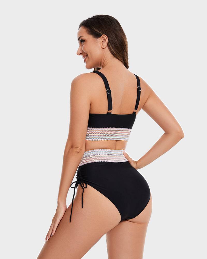 Bikini Set met Buikcontrole – Stijlvolle Kleurenblok Damesbadmode | Perfecte Pasvorm & Comfort voor Strand & Zwembad