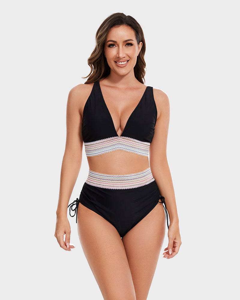 Bikini Set met Buikcontrole – Stijlvolle Kleurenblok Damesbadmode | Perfecte Pasvorm & Comfort voor Strand & Zwembad