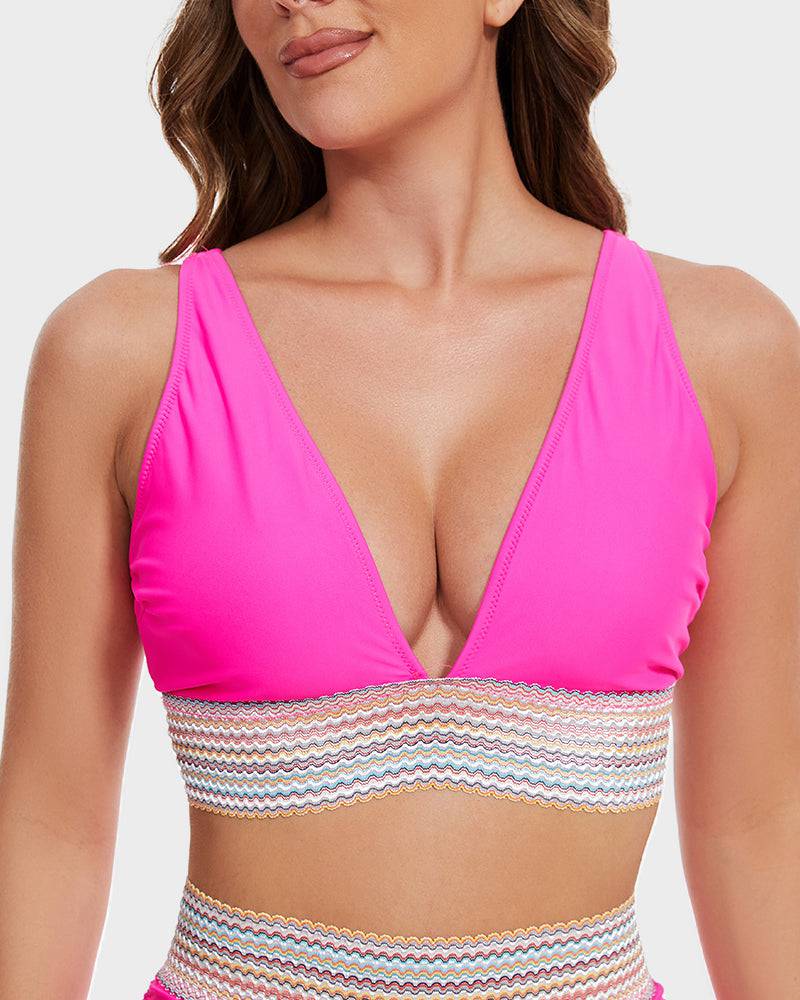 Bikini Set met Buikcontrole – Stijlvolle Kleurenblok Damesbadmode | Perfecte Pasvorm & Comfort voor Strand & Zwembad