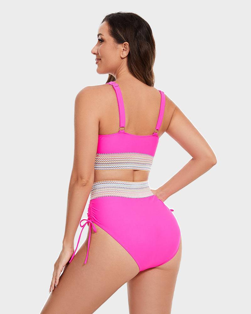 Bikini Set met Buikcontrole – Stijlvolle Kleurenblok Damesbadmode | Perfecte Pasvorm & Comfort voor Strand & Zwembad