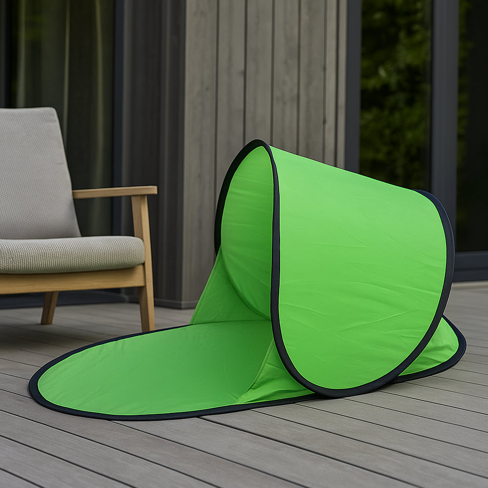 ZonVrij RelaxKap – Opvouwbare Gezichtsscherm Parasol met Telefoonvenster en UV-bescherming