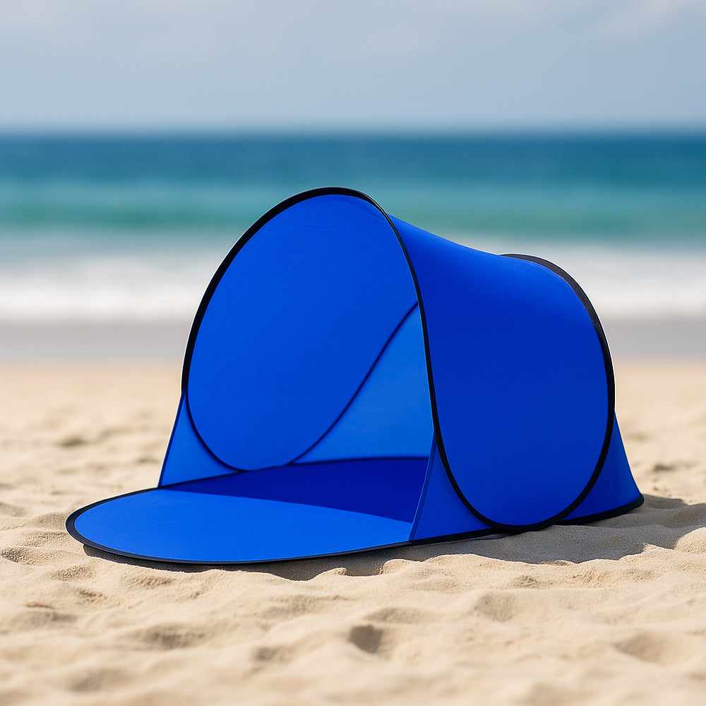 ZonVrij RelaxKap – Opvouwbare Gezichtsscherm Parasol met Telefoonvenster en UV-bescherming
