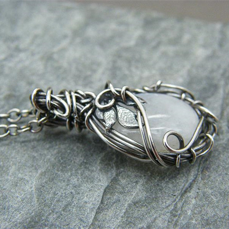 Vintage Maansteen Hanger aan Ketting - Retro Elegantie