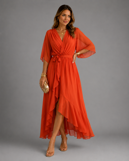 Elegante Chiffon Maxi Jurk met Taillering - Perfecte Pasvorm