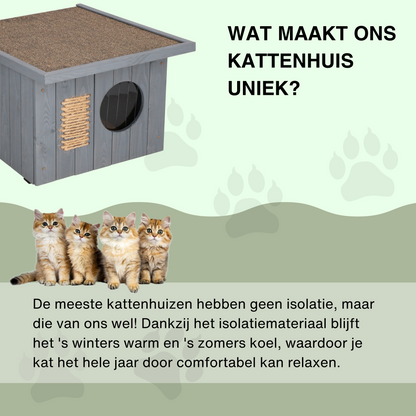 Weerbestendig Houten Kattenhuis met Krabmuur – Luxe Buitenverblijf voor Katten