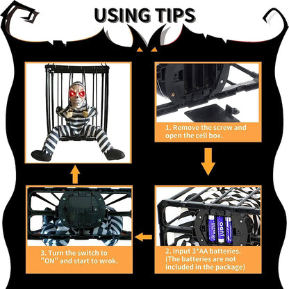 Halloween Decoratie – Beweegbare Gevangene in Kooi met Geluid en Bewegingssensor