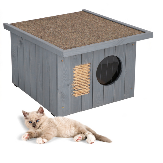 Weerbestendig Houten Kattenhuis met Krabmuur – Luxe Buitenverblijf voor Katten