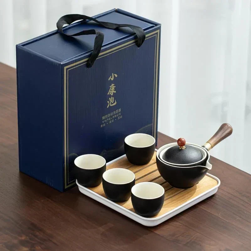 Porseleinen Gongfu Theeset met Houten Zijkant en Passend Deksel