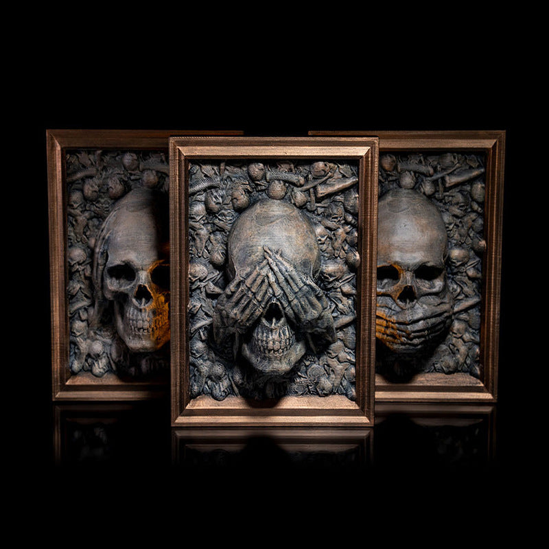 Drie Wijze Schedels Wanddecoratie - Gotische Fotolijst Hanger