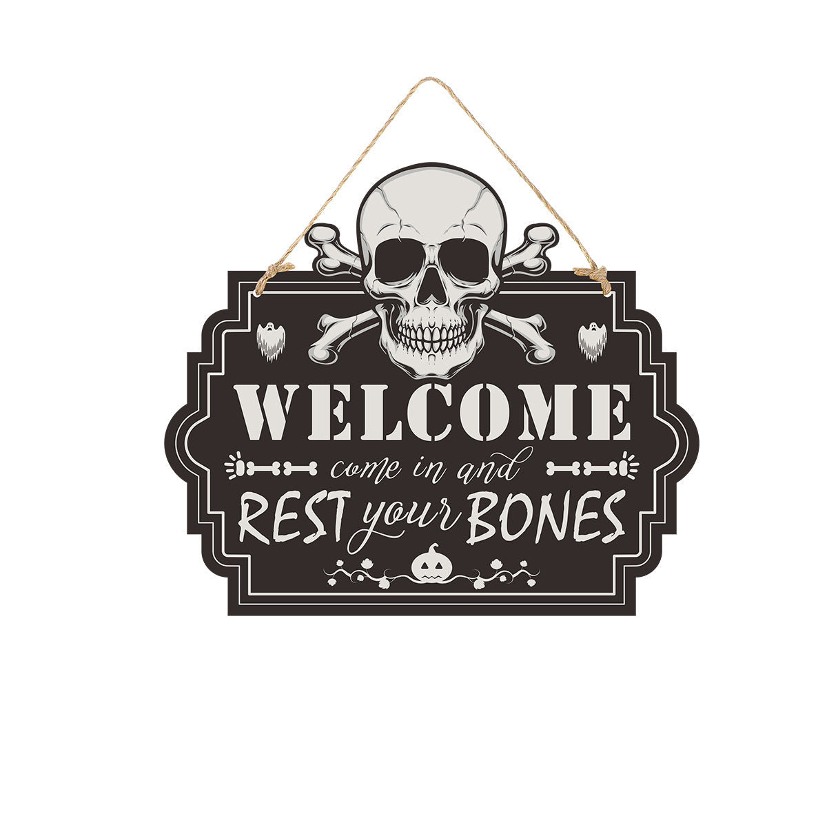 Halloween Deurbord – Houten Look Bordjes met Pompoen, Schedel en Heksendesigns