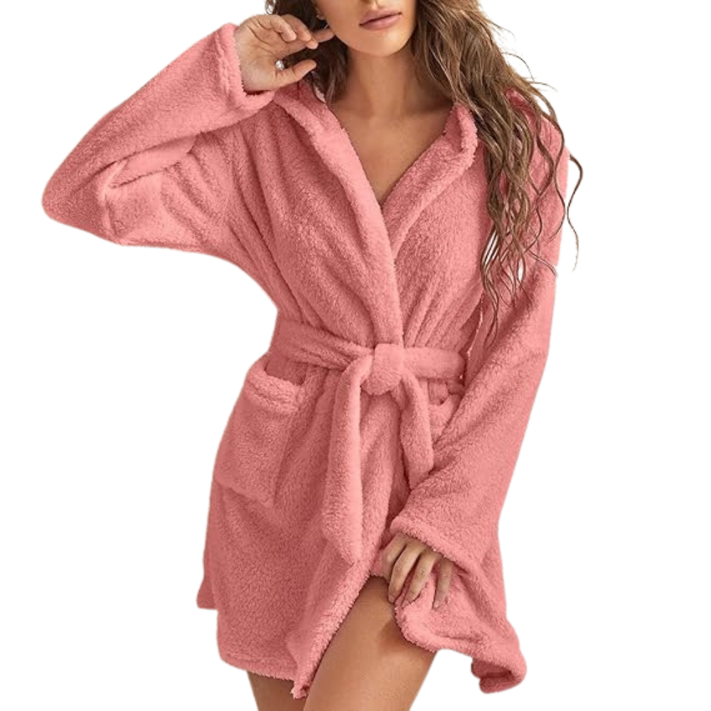 Warmelux Fleece Badjas met Capuchon en Verstelbare Tailleband