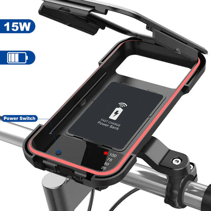 RideCharge Pro – Waterdichte Telefoonhouder met USB- en 15W Draadloos Opladen voor Fiets en E-Bike