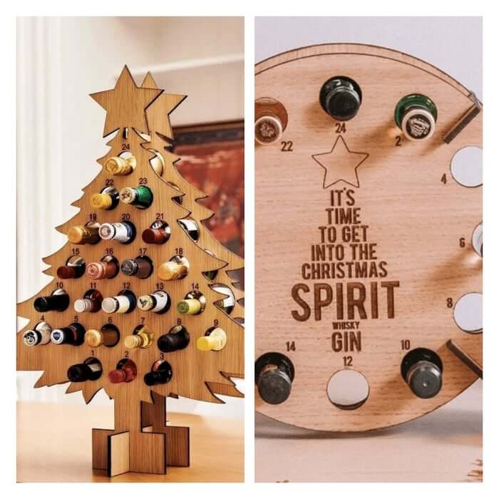 Adventskalender van hout | Kerstboomvorm | Vulbaar met bier, wijn & mini-flesjes