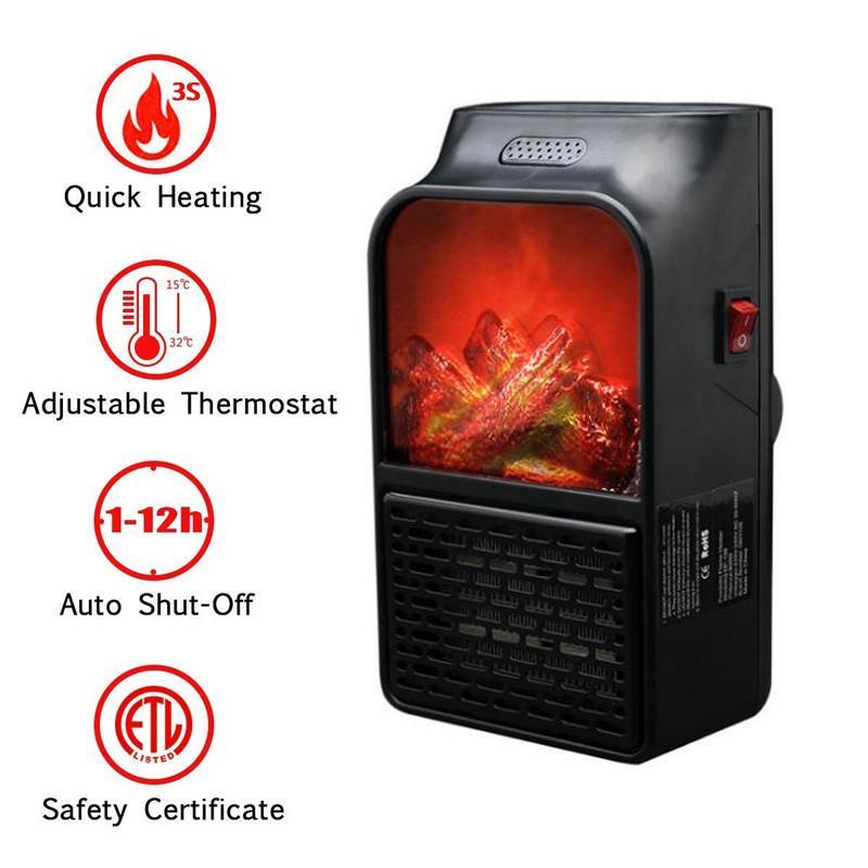 Compacte PTC Wandkachel met Vlameffect – 500W Draagbare Verwarming
