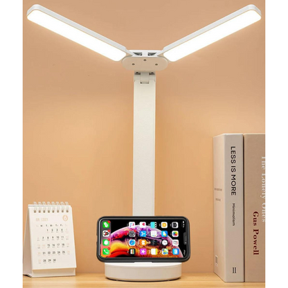 Verstelbare LED-bureaulamp met telefoonhouder - Oplaadbaar en dimbaar
