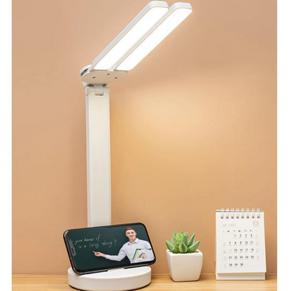 Verstelbare LED-bureaulamp met telefoonhouder - Oplaadbaar en dimbaar