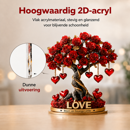 Kristallen Rozenboom Hartdecoratie met Gouden Basis – Romantische 2D Acryl Decoratie