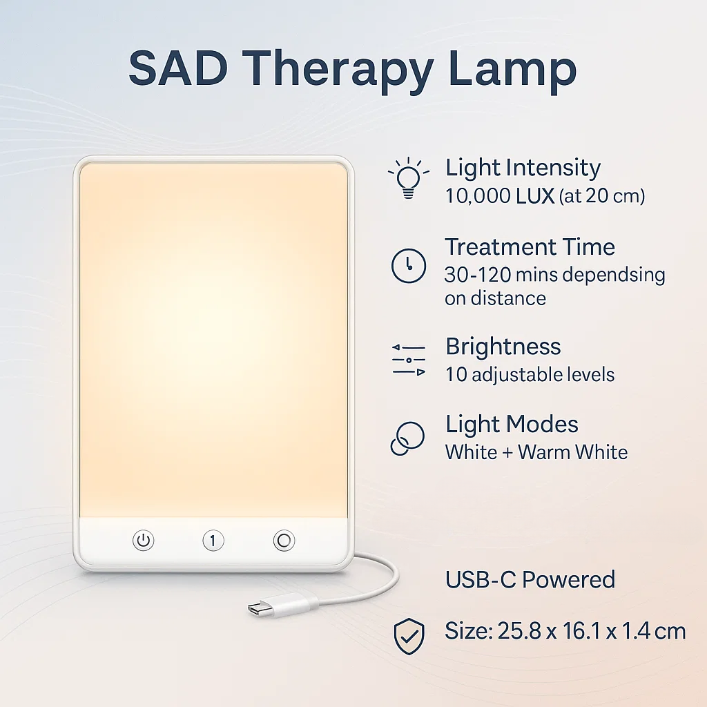 10.000 Lux SAD Lichttherapielamp met Verstelbare Helderheid en Timer