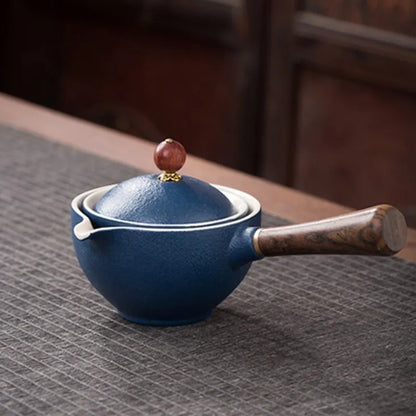 Porseleinen Gongfu Theeset met Houten Zijkant en Passend Deksel