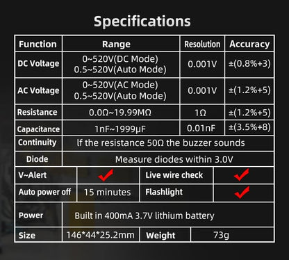 SmartVolt A1X Digitale Multimeter – Met Contactloze Spanningsdetectie & LCD-display