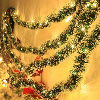 LumaTinsel LED Kerstslinger – Set van 2 Draadloze Metallic Slingerlampen met Warme Verlichting
