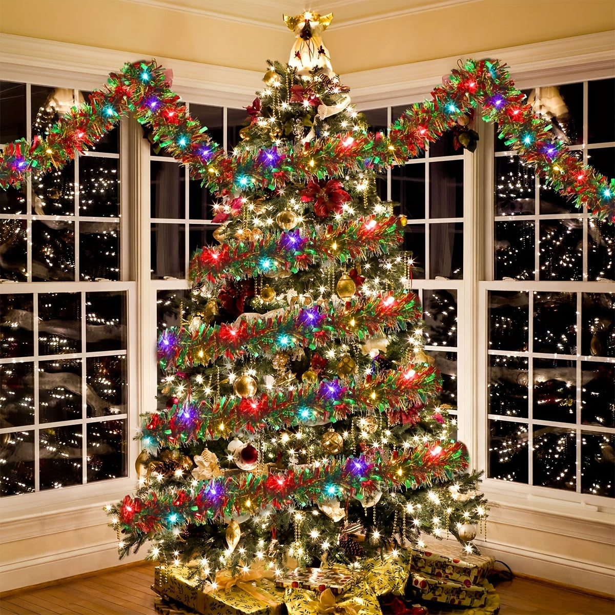 Glitterende LED-decoratieslinger 4,88m met 50 lampjes Batterij Warm Wit