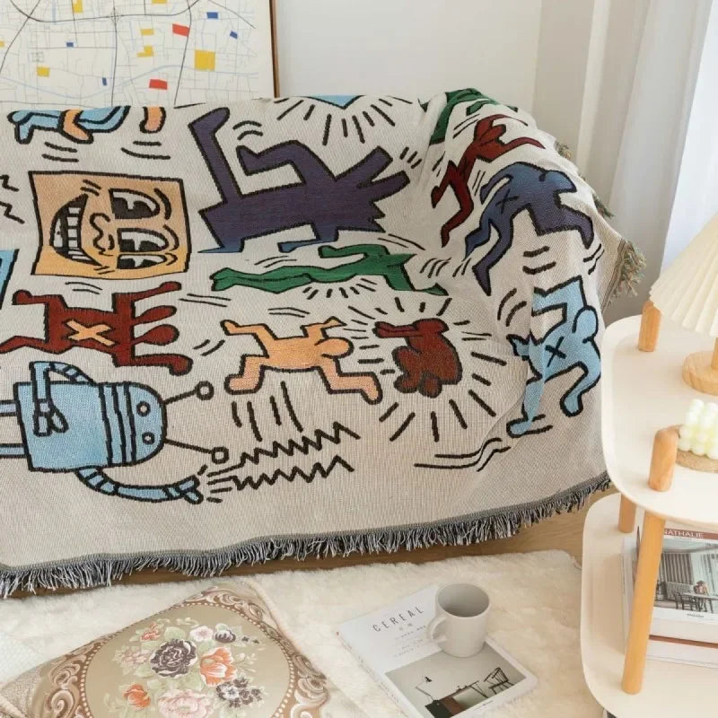 Doodle Art Geweven Bankdeken - Katoen & Polyester Mix 130x160 cm