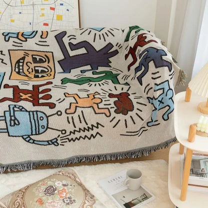 Doodle Art Geweven Bankdeken - Katoen & Polyester Mix 130x160 cm